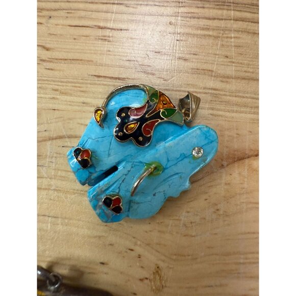 Set Of 4 Assorted Pendants Including Turquoise Heart Enamel Elephant Dragon - Picture 7 of 7